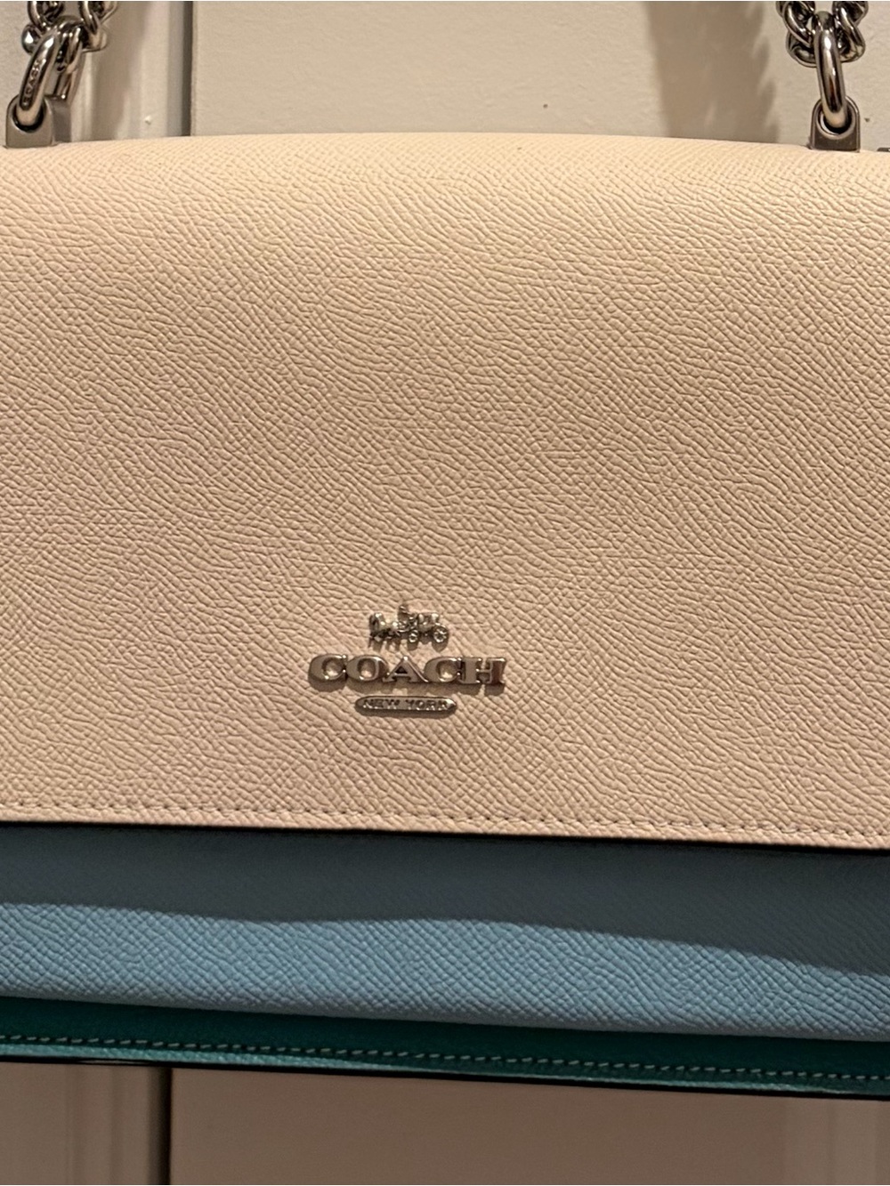 Coach Two-Tone Leather Shoulder Bag in Cream and Blue